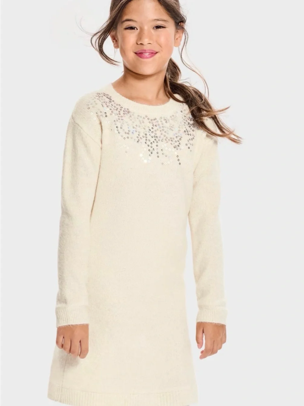 The Children's Place Cream Sequin Sweater Dress